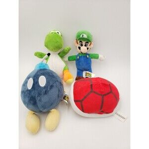 Super Mario Characters Plush Lot Of 4 Stuffed Luigi Yoshi Bob-Omb Red Shell 2022